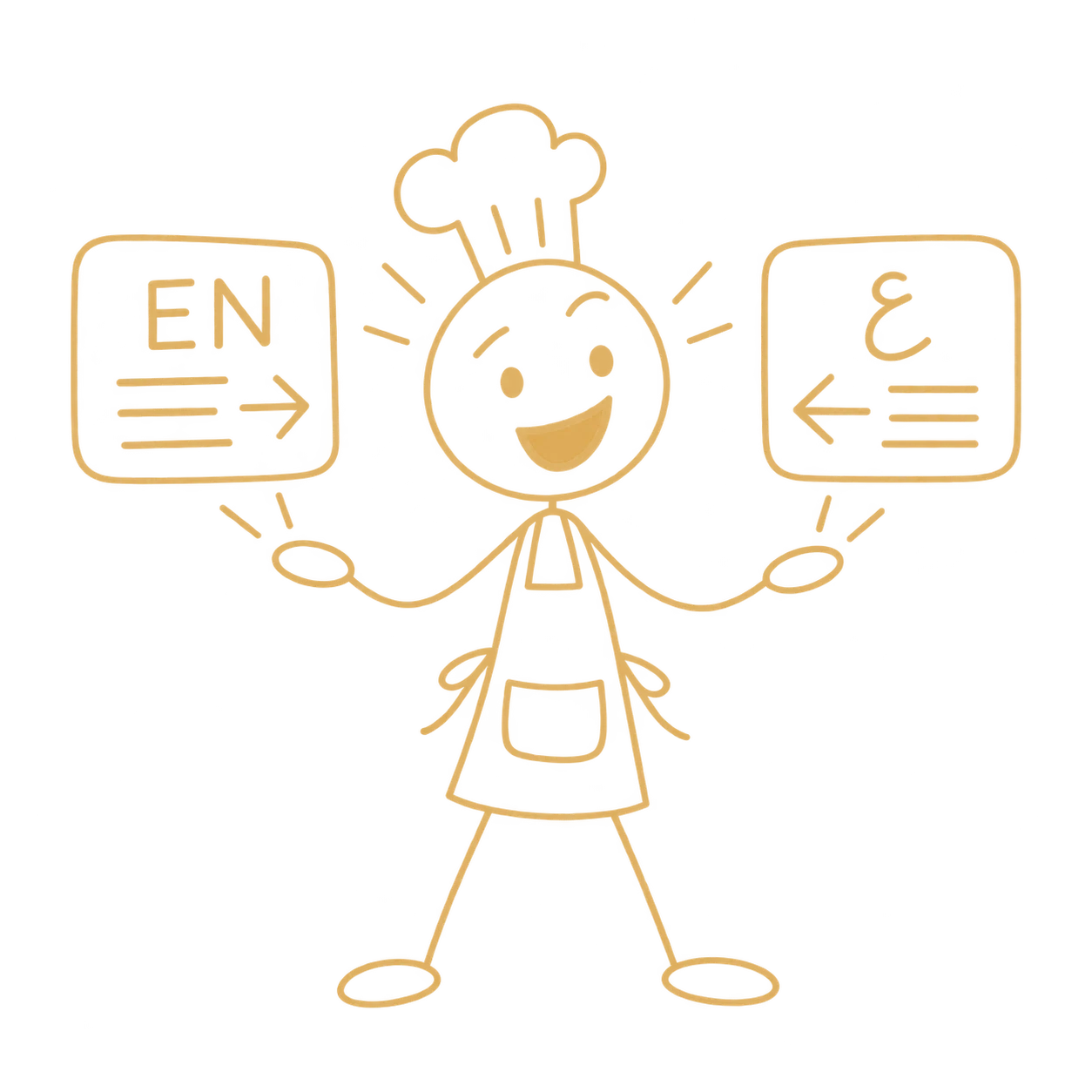 A welcoming chef presenting English and Arabic interfaces
